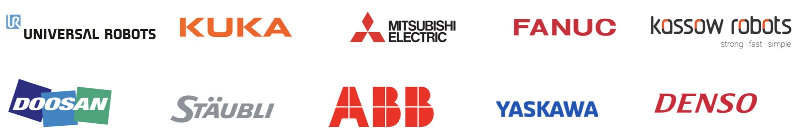 支援 Universal Robots、KUKA、Mitsubishi、FANUC、Kassow、DOOSAN、Stäubli、ABB、Yaskawa、DENSO 等機械手臂品牌